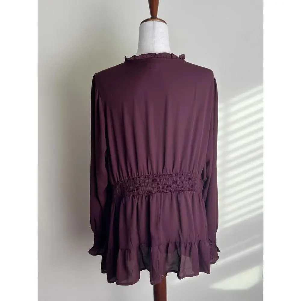 Torrid Burgundy Ruffle Peplum Blouse – Size 2X – NWOT - Picture 2 of 5